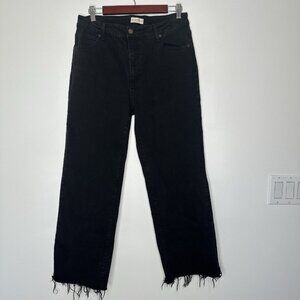 Oliver Logan Jeans Size 31 Black Denim Wide Leg Crop Raw Hem